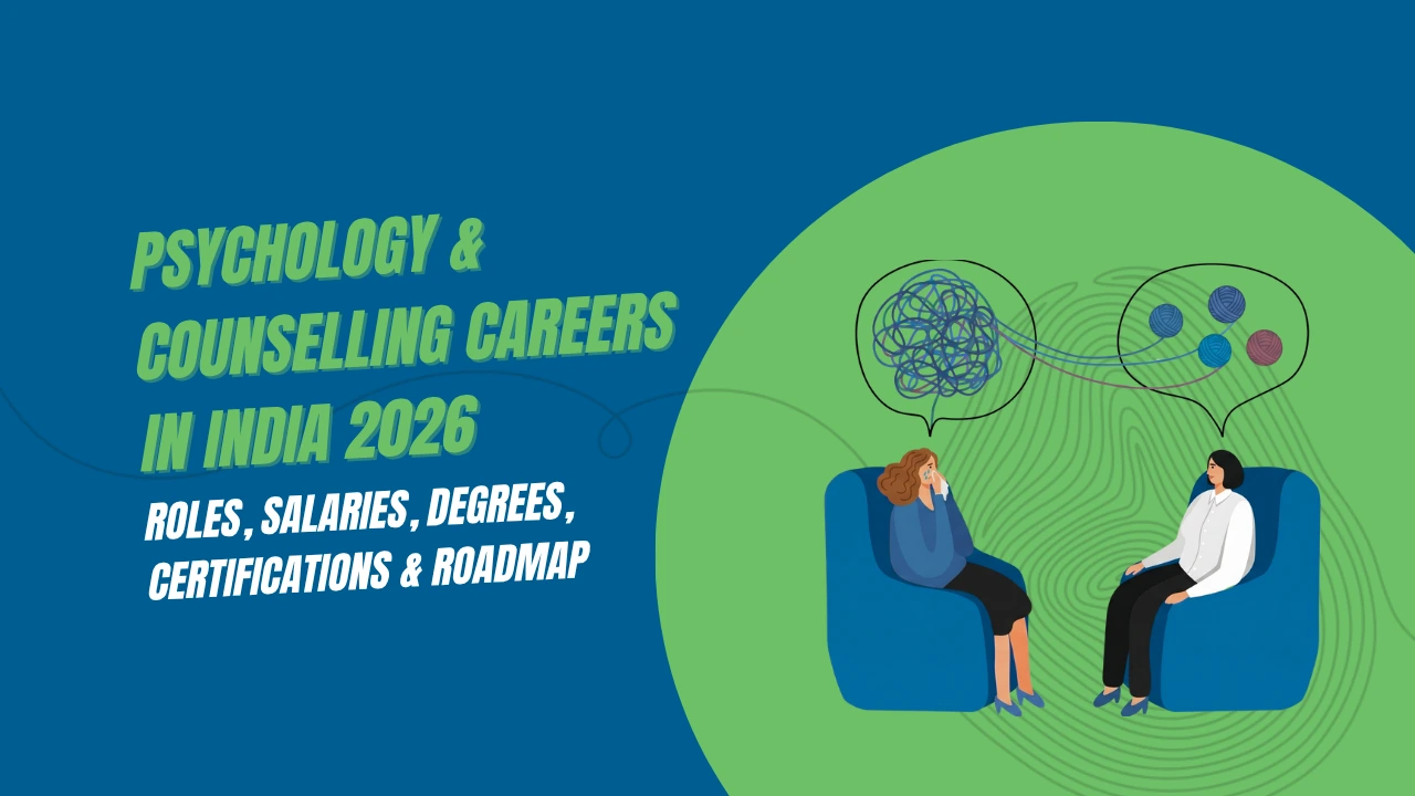 Two people in a counselling session illustration representing psychology and counselling careers in India 2026