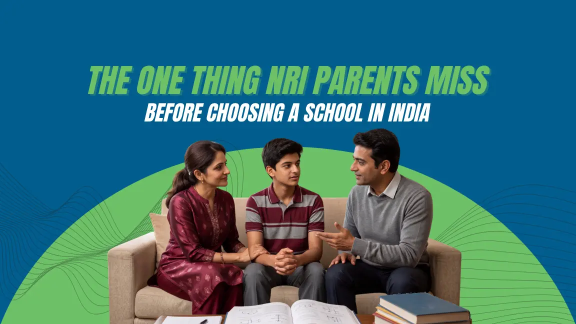 Indian NRI parents discussing school and career options with their teenage son before moving back to India